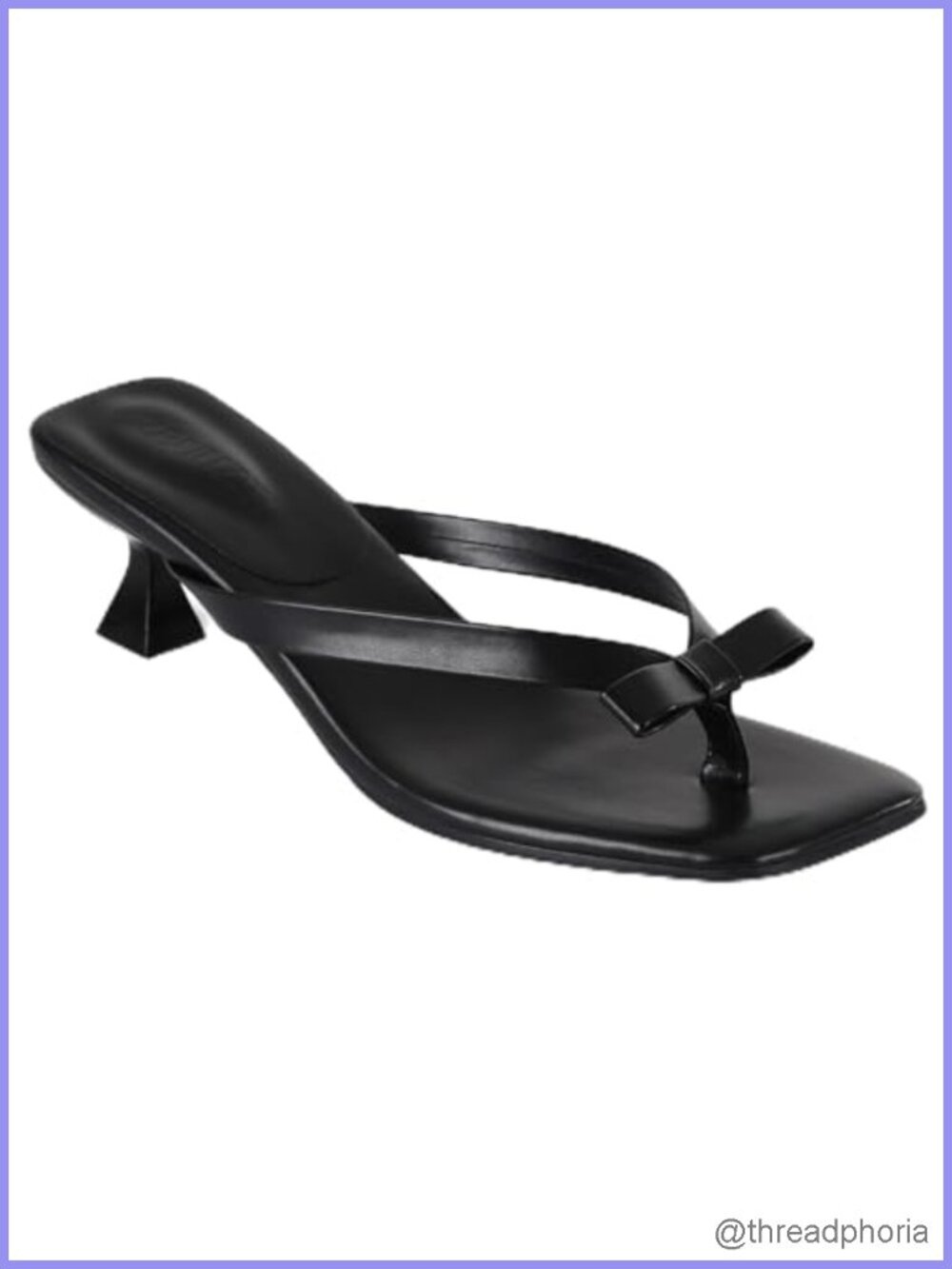 Kitten Heel Slip-On Sandals with Bow - Faux Leather Open Toe